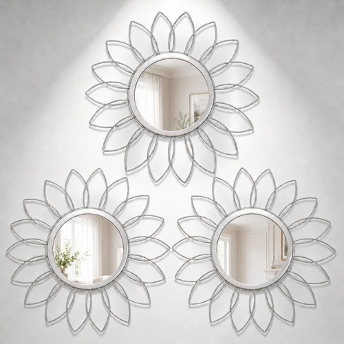Silver flower mirror set 3 - flower,